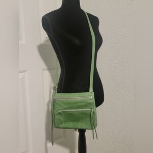 HOBO International Cassie Green Leather Crossbody Floral Interior.